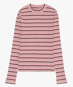 GEMO Tee-shirt fille à manches longues en maille côtelée kaki chine