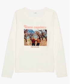 GEMO Tee-shirt fille à manches longues et motif irisé blanc chine