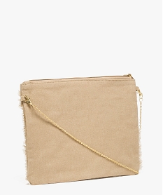 sac pochette femme zippe en toile avec broderies perles beigeB195501_2