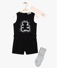 GEMO Ensemble 3 pièces bébé fille : combishort + collant + bandeau Noir