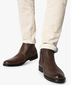 boots homme fermeture a double zip sur le dessus brun bottes et bootsB195901_1