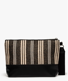 GEMO Pochette femme pailletées à rayures et fermeture zippée Noir