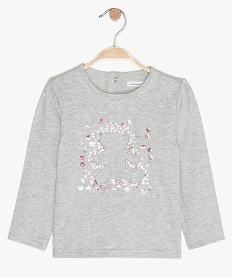 tee-shirt bebe fille a paillettes - lulu castagnette grisB197501_1