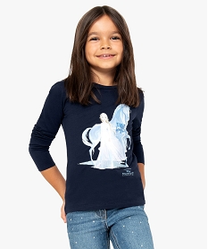 GEMO Tee-shirt fille à manches longues avec large motif – La Reine des Neiges Bleu