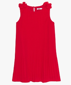 robe fille en matiere crepe plissee avec fleur sur les epaules rougeB201101_1