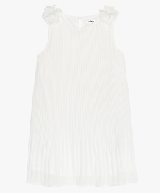 robe fille en matiere crepe plissee avec fleur sur les epaules blanc robes et jupesB201201_1