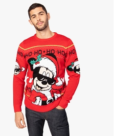 GEMO Pull de Noël pour homme avec motif Mickey - Disney Rouge