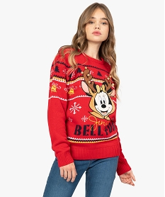 GEMO Pull de Noël femme avec motif Minnie et grelots - Disney Rouge