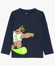 GEMO Tee-shirt garçon à manches longues et motif coloré Bleu