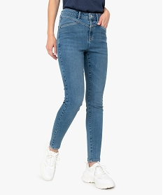 GEMO Jean femme slim taille haute à surpiqûres originales Gris