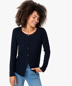 GEMO Gilet femme en maille fine avec col rond et boutons métalliques Bleu