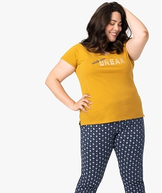 GEMO Pyjama femme grande taille avec message humoristique Jaune