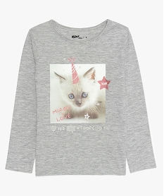 GEMO Tee-shirt fille à manches longues avec motif Gris