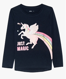 GEMO Tee-shirt fille à manches longues avec motif licorne ailée noir chine