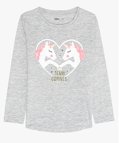GEMO Tee-shirt fille à manches longues avec motif Gris