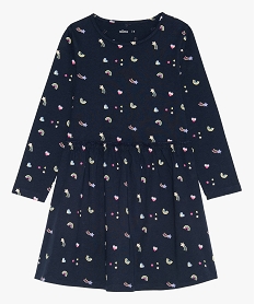 GEMO Robe fille en maille imprimée à manches longues petits motifs multicolores Bleu