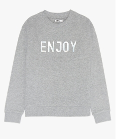 GEMO Sweat fille molletonné avec inscription fantaisie en relief Gris