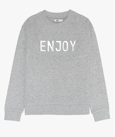 GEMO Sweat fille molletonné avec inscription fantaisie en relief Gris