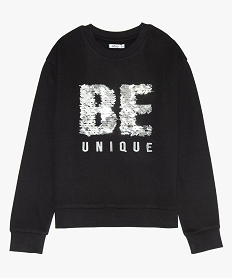 GEMO Sweat fille molletonné avec inscription fantaisie en relief noir standard
