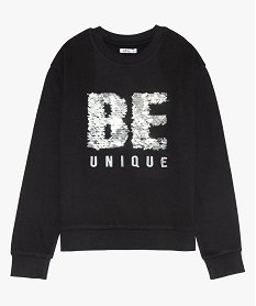 GEMO Sweat fille molletonné avec inscription fantaisie en relief Noir