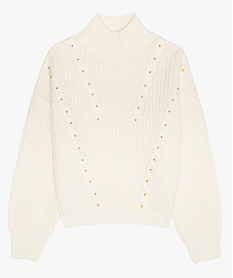 GEMO Pull fille torsadé avec perles sur l’avant Beige