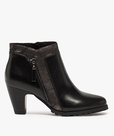 GEMO Boots femme zippés multimatières à talon et semelle crantée noir standard