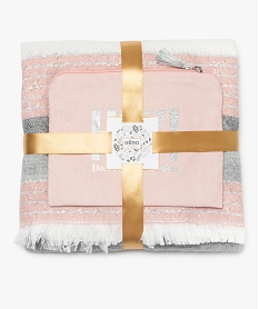 GEMO Ensemble femme idée cadeau (écharpe et pochette) Rose