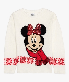 GEMO Pull de Noël fille imprimé Minnie avec sequins brodés - Disney Blanc