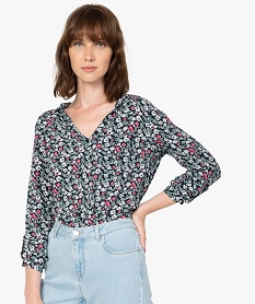 GEMO Blouse femme fluide à motifs et col v à boutons Imprimé