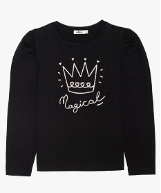 GEMO Tee-shirt fille à manches longues avec inscription scintillante Noir