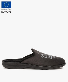 GEMO Chaussons homme mules en velours ras et texte imprimé Gris