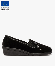 GEMO Chaussons femme à talon compensé et dessus brodé noir standard