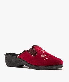 chaussons femme mules a talon compense dessus brode rougeB217901_2