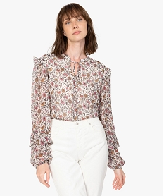 GEMO Blouse femme à motifs fleuris avec volants sur les manches Imprimé