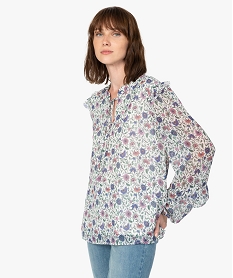 GEMO Blouse femme à motifs fleuris avec volants sur les manches Imprimé