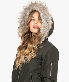 GEMO Blouson femme coupe courte avec doublure chaude et capuche fantaisie vert standard