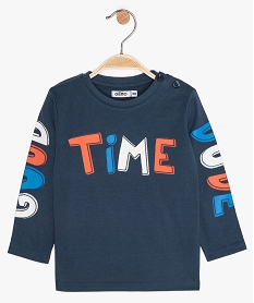 GEMO Tee-shirt bébé garçon à manches longues avec inscription bleu standard