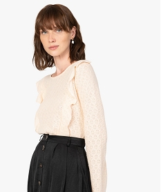 GEMO Tee-shirt femme à manches longues en maille fantaisie Rose