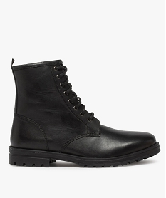 GEMO Boots homme style rangers à lacets dessus cuir uni Noir