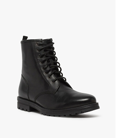 boots homme style rangers a lacets dessus cuir uni noirB223001_2