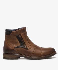 GEMO Boots homme zippés dessus cuir et col rembourré marron standard