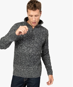 GEMO Pull homme en maille torsadée à col montant zippé Gris