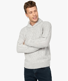 pull homme en maille torsadee a col chale beigeB226601_1