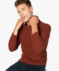 GEMO Pull homme en maille torsadée à col châle Rouge