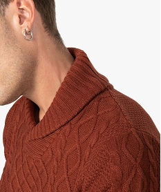 pull homme en maille torsadee a col chale rouge pullsB226701_2