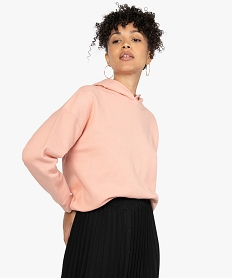 GEMO Sweat femme à capuche coupe large et courte Beige