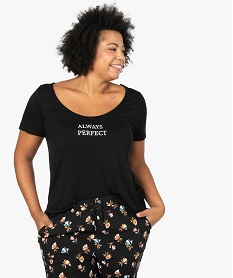 GEMO Tee-shirt femme à manches courtes avec inscription Noir