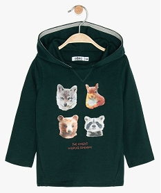 GEMO Tee-shirt bébé garçon à capuche avec motifs animaux Vert