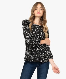 GEMO Tee-shirt femme à manches longues avec volants sur les épaules Imprimé