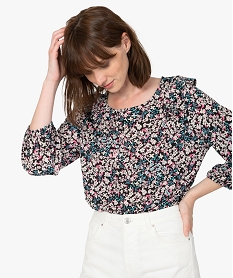 GEMO Tee-shirt femme à manches longues avec volants sur les épaules Imprimé